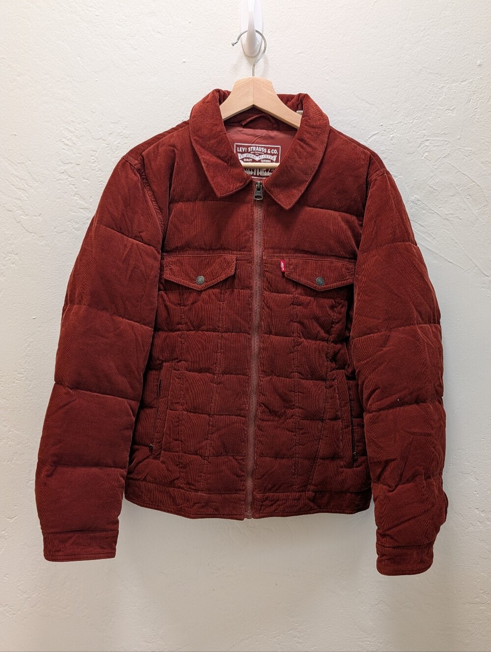 Levi's Men's Rust Red Corduroy Quilted Puffer Jacket